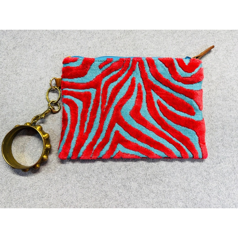 Zebra Print Medium Purse Clutch Pouch Pink Turquoise Bracelet Statement Trendy